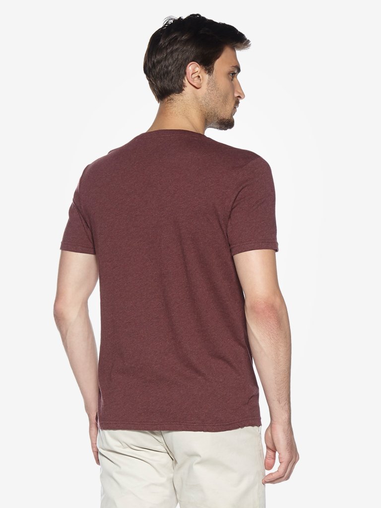 WES Casuals Maroon Melange Slim Fit T-Shirt