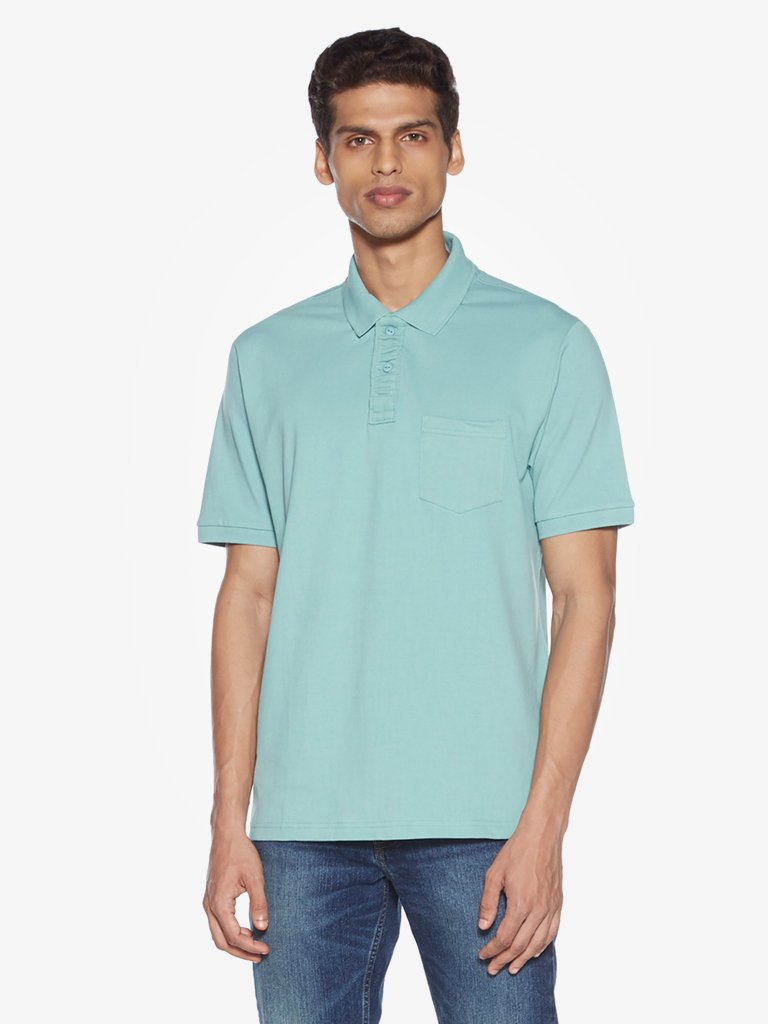 WES Casuals Mint Relaxed Fit Polo T-Shirt