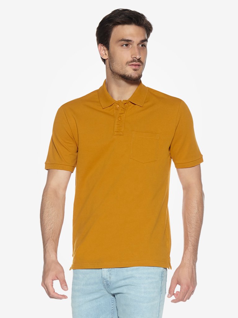 WES Casuals Mustard Relaxed Fit Polo T-Shirt