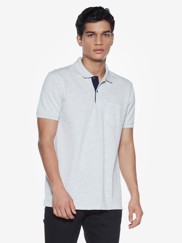 WES Casuals Ecru Melange Slim Fit Polo T-Shirt