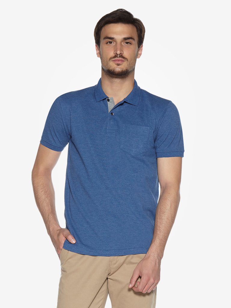 WES Casuals Indigo Melange Slim Fit Polo T-Shirt