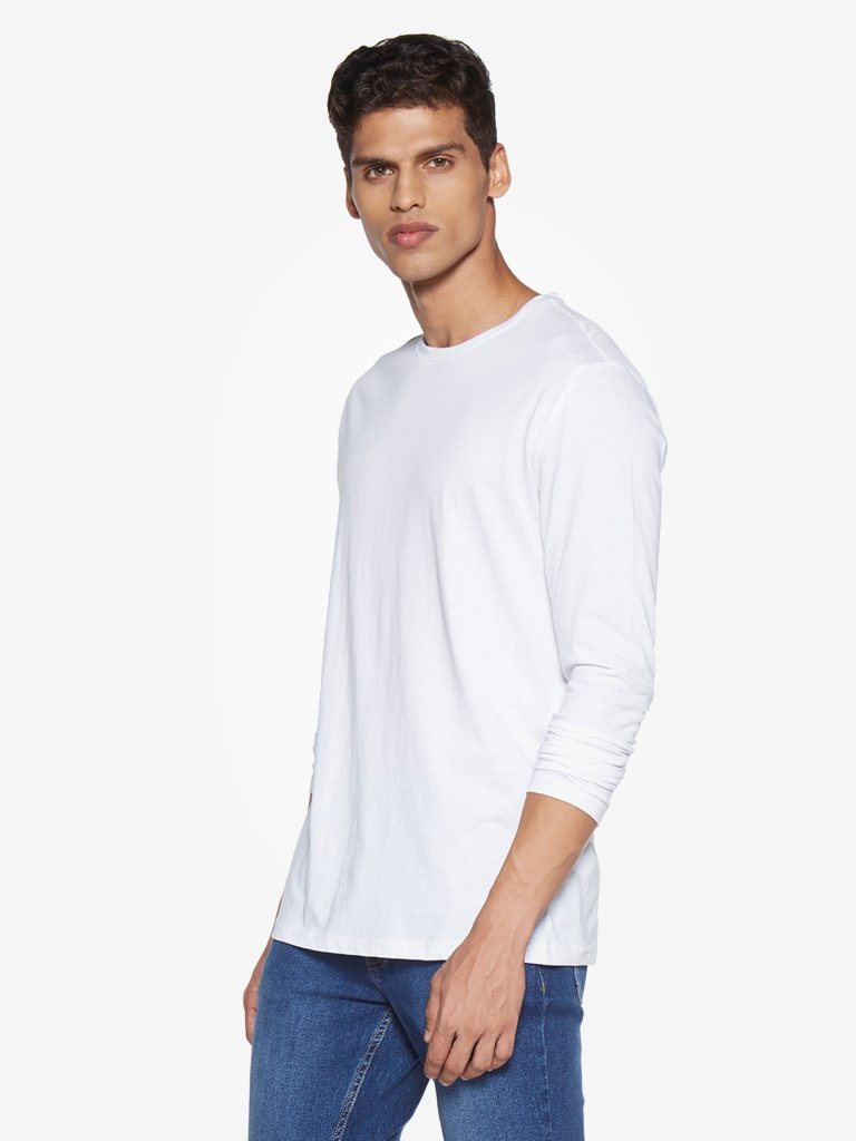 Nuon White Crewneck Slim Fit T-Shirt