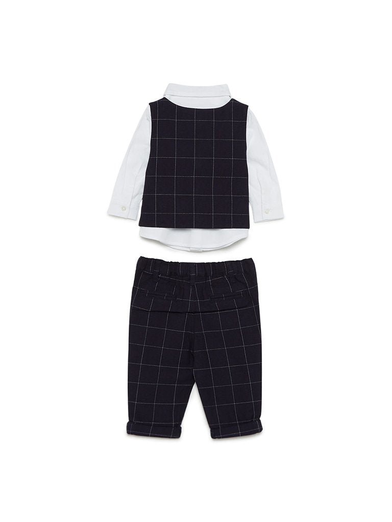 Baby HOP Navy Checkered Waistcoat And Pants Set