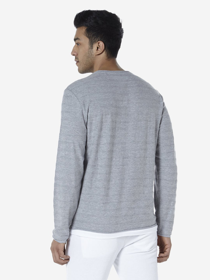 ETA Grey Self-Patterned Slim Fit T-Shirt