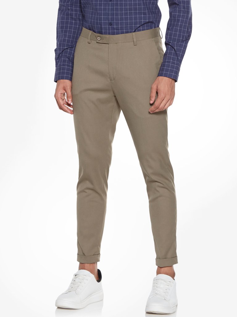 WES Formals Khaki Carrot-Fit Trousers