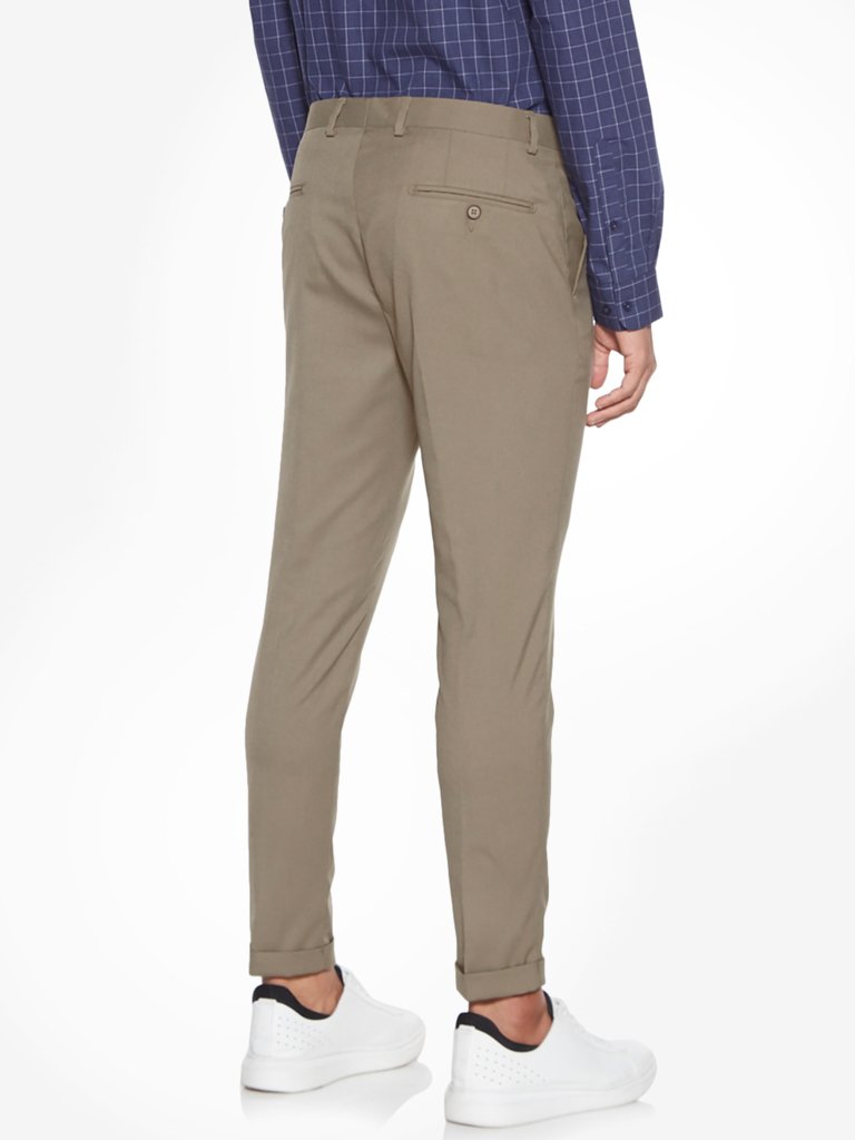 WES Formals Khaki Carrot-Fit Trousers