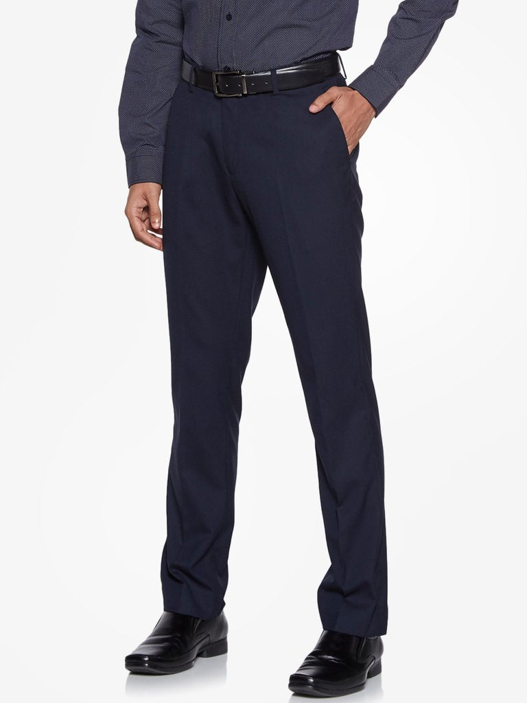 WES Formals Navy Regular Fit Trousers