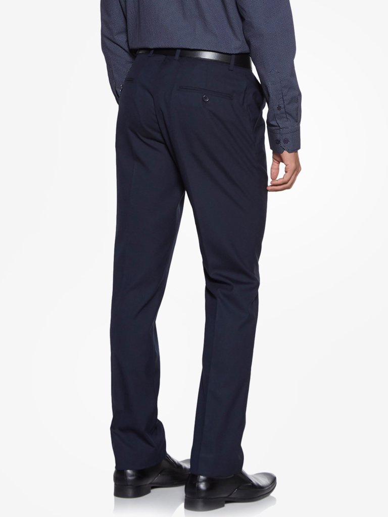 WES Formals Navy Regular Fit Trousers