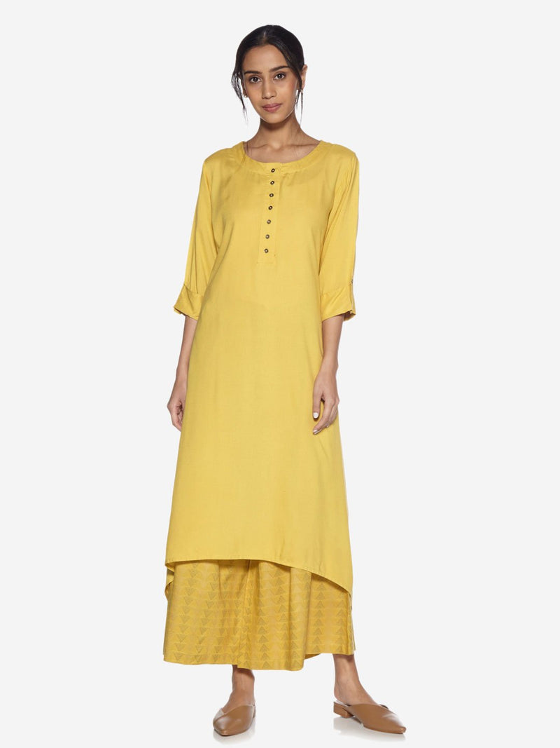 Utsa Yellow Solid High-Low Kurta