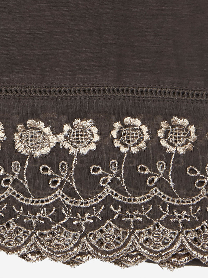 Zuba Dark Grey Embroidered Cotton-Silk Stole