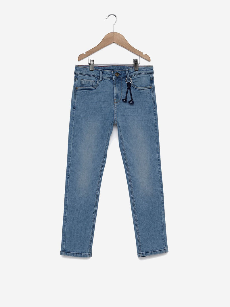 Y&F Kids Blue Faded Jeans With Keychain