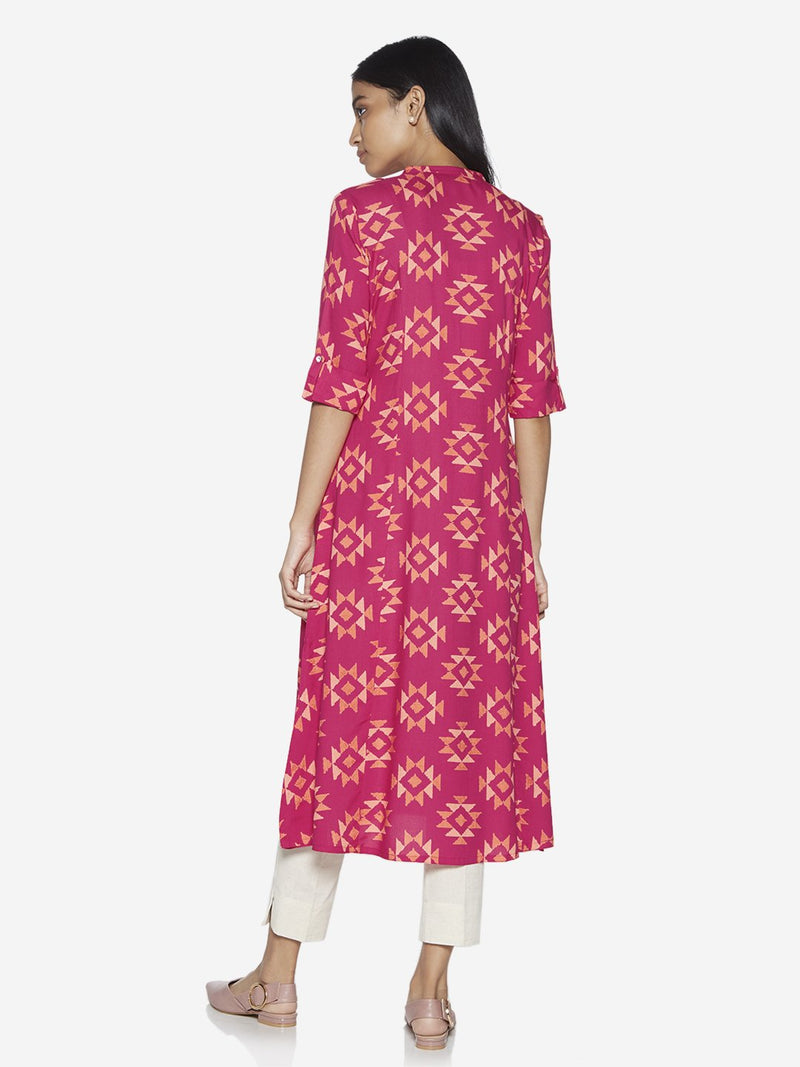 Utsa Pink Triangle Print A-line Kurta