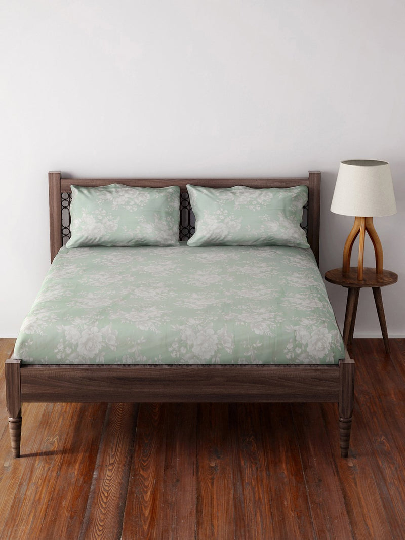 Westside Home Mint 210 TC Sateen Double Bed-Sheet With Two Pillowcases Set