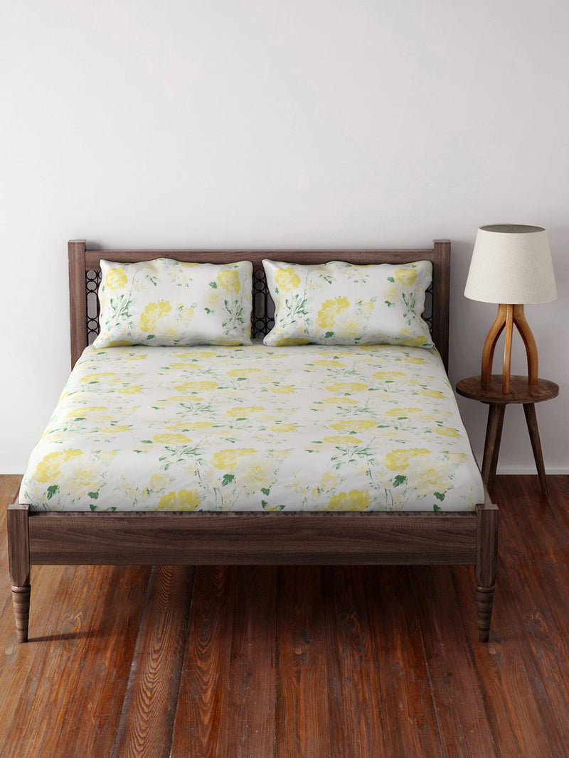 Westside Home Yellow 210 TC Sateen King Bed-Sheet With Two Pillowcases Set