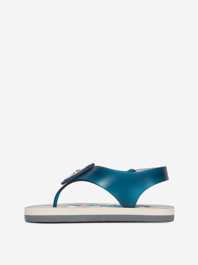 Yellow Kids Multicoloured Text Pattern Sandals