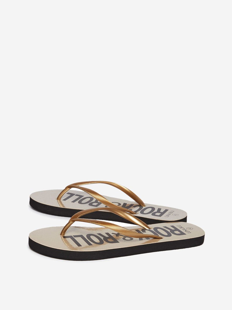 LUNA BLU Gold Text Print Flip-Flops