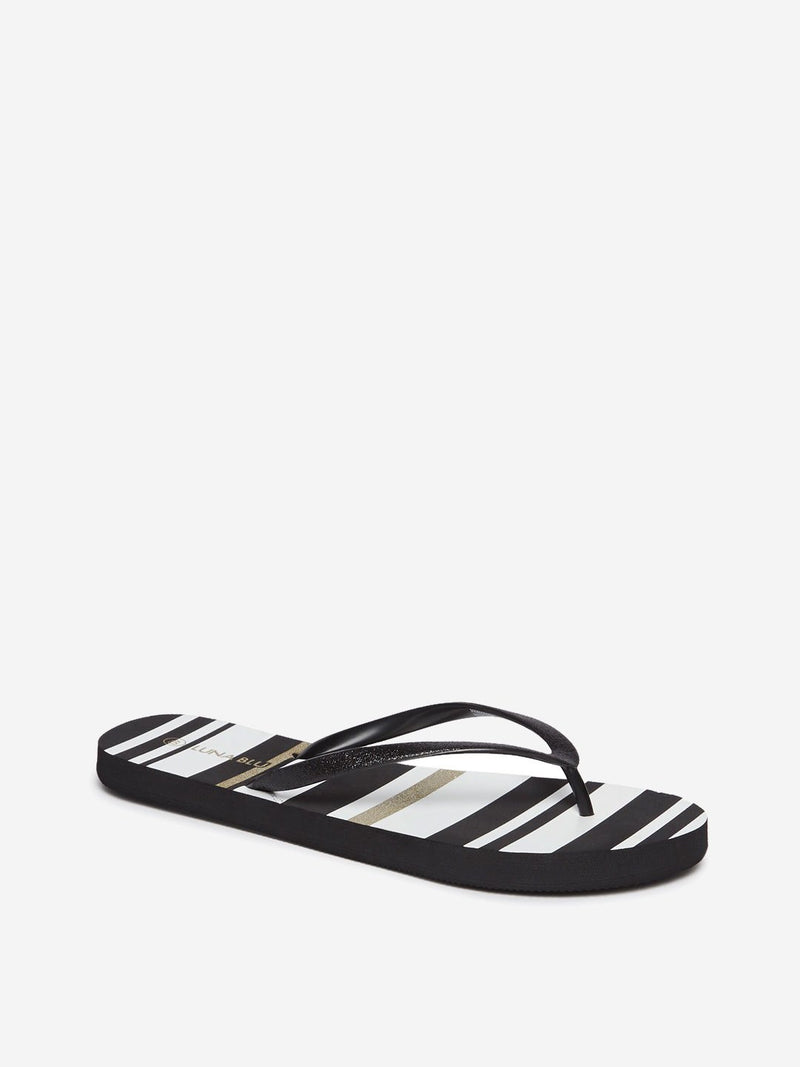 LUNA BLU Black Stripe Print Flip-Flops