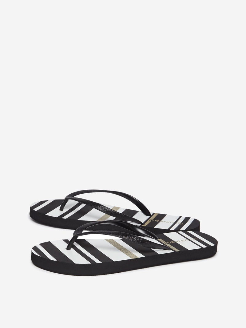 LUNA BLU Black Stripe Print Flip-Flops