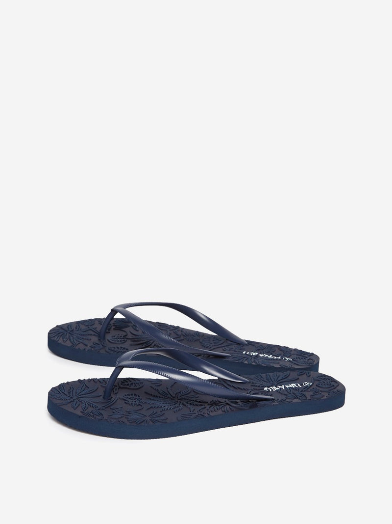 LUNA BLU Navy Floral Textured Flip-Flops