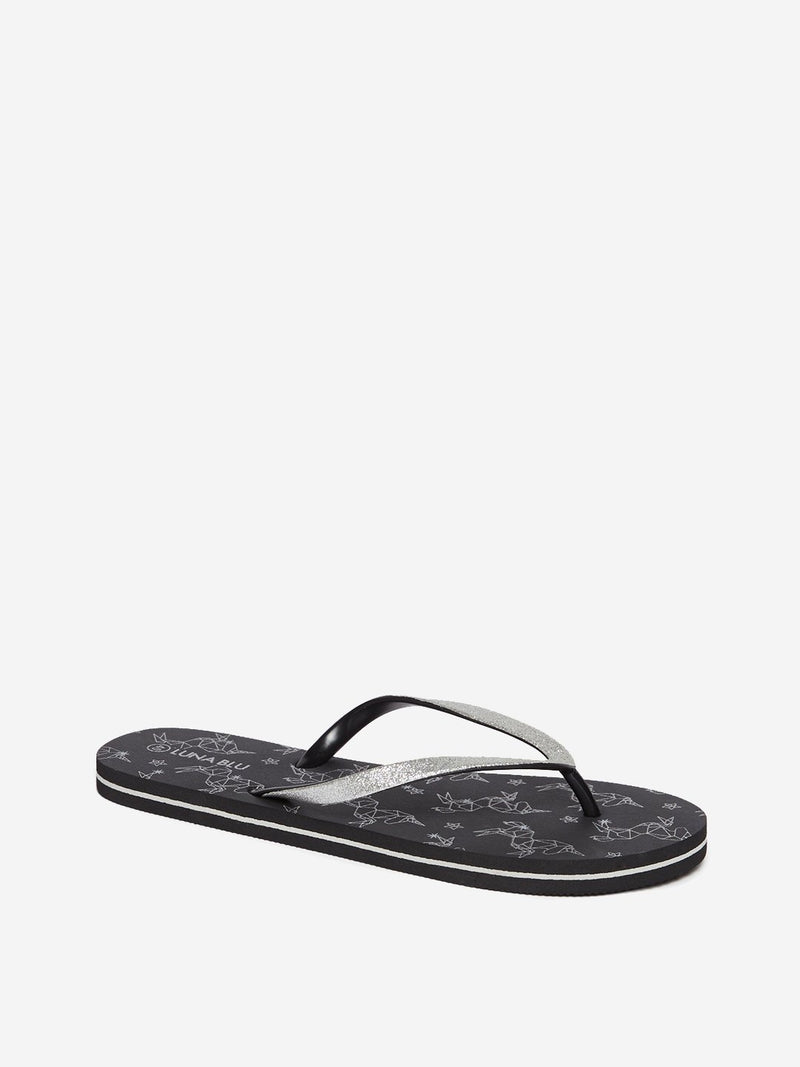 LUNA BLU Black Glitter Detailed Flip-Flops