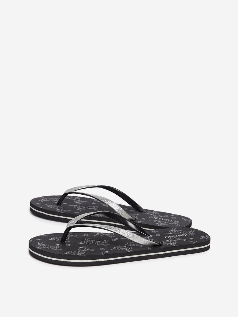 LUNA BLU Black Glitter Detailed Flip-Flops