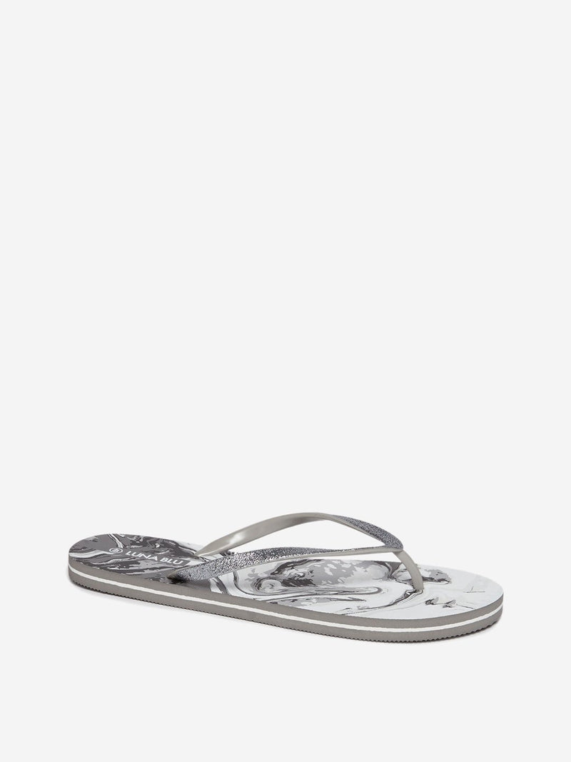 LUNA BLU Grey Abstract Print Flip-Flops
