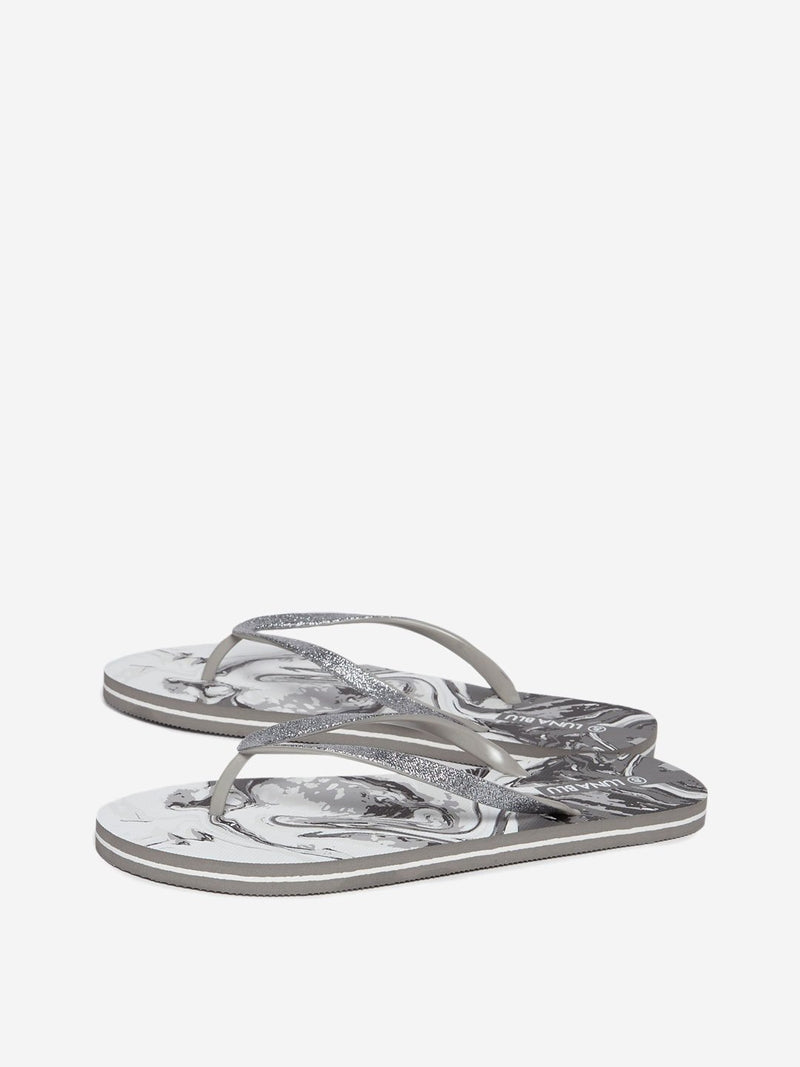 LUNA BLU Grey Abstract Print Flip-Flops