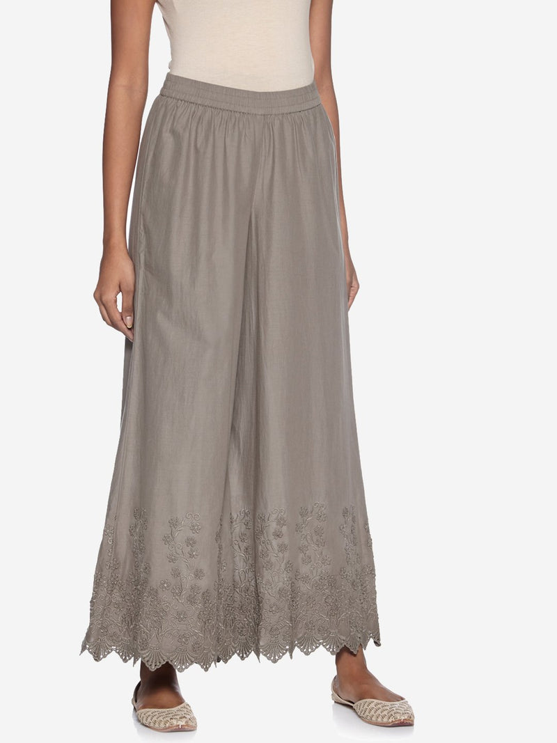 Zuba Grey Floral Embroidered Palazzos