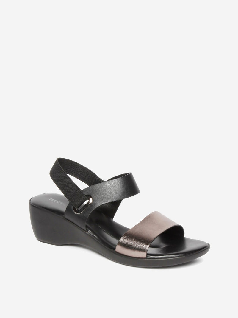 LUNA BLU Black Wedge-Heel Sandals