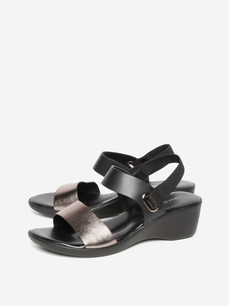 LUNA BLU Black Wedge-Heel Sandals