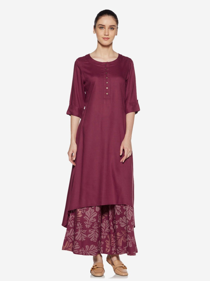 Utsa Maroon Solid High-Low Kurta