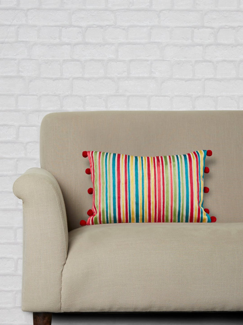 Westside Home Multicolour Pom Pom Detailed Cushion Cover
