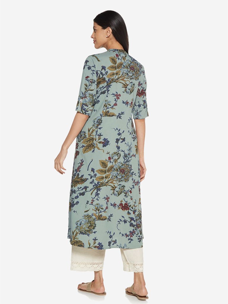 Utsa Green A-Line Floral Printed Kurta