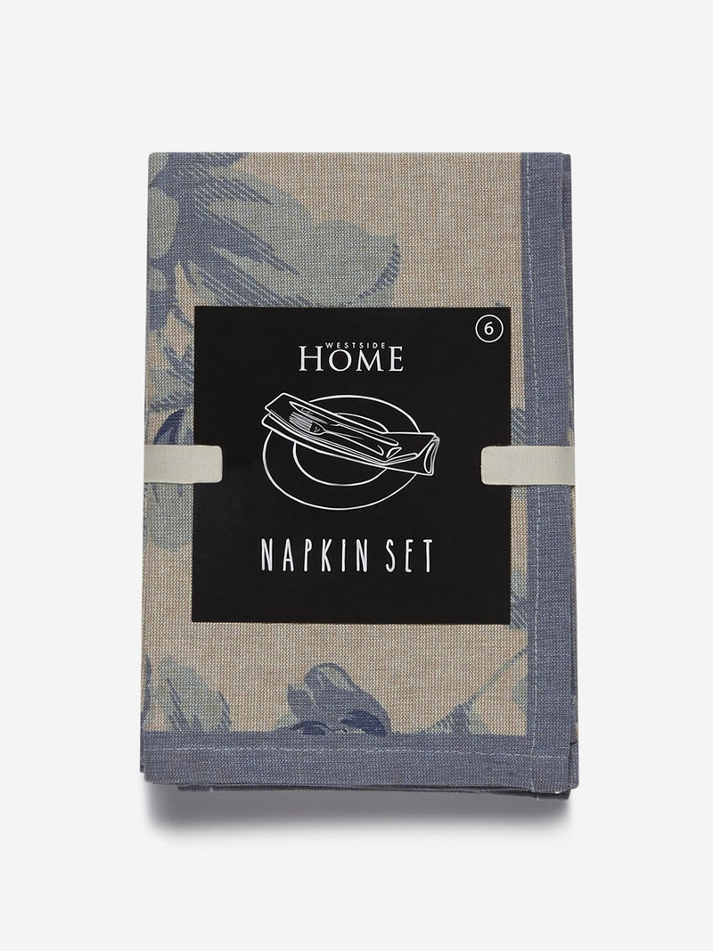 Westside Home Blue Floral Print Napkins Set Of Six