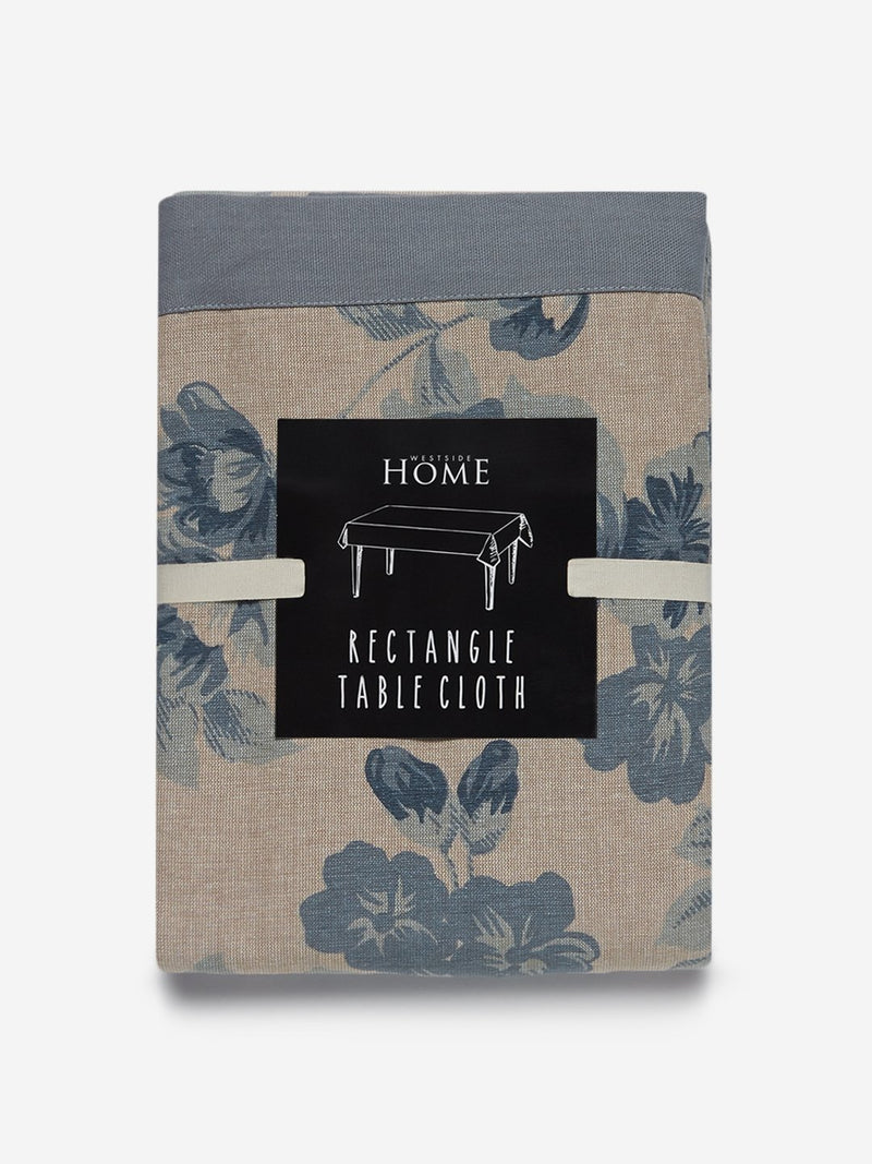 Westside Home Blue Floral Print Rectangular Table Cloth