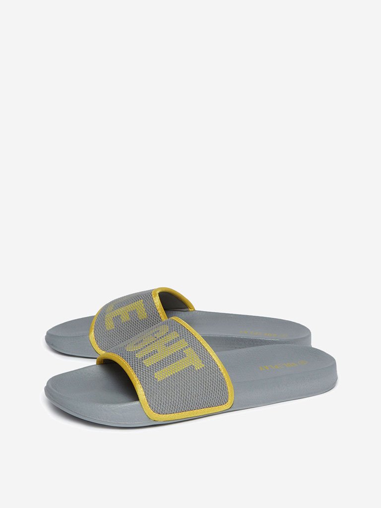 SOLEPLAY Grey Text Printed Pool Slides