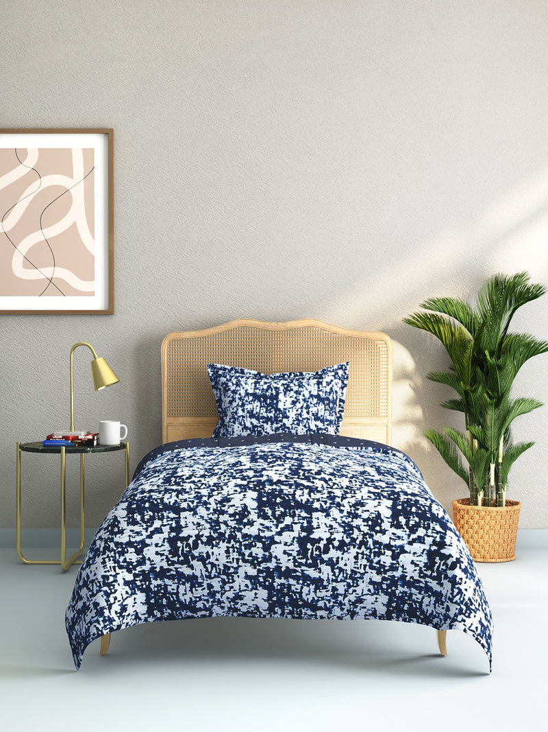 Westside Home Indigo Abstract Printed Quilted Single Bedcover And Pillowcase