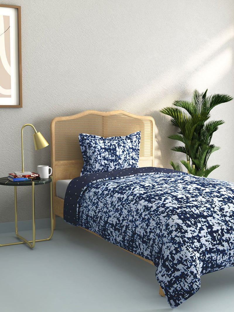 Westside Home Indigo Abstract Printed Quilted Single Bedcover And Pillowcase