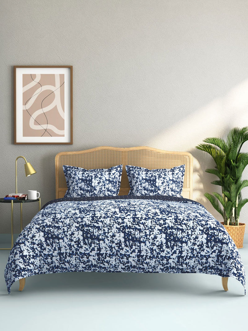 Westside Home Indigo Abstract Printed Quilted Double Bedcover With Pillowcases