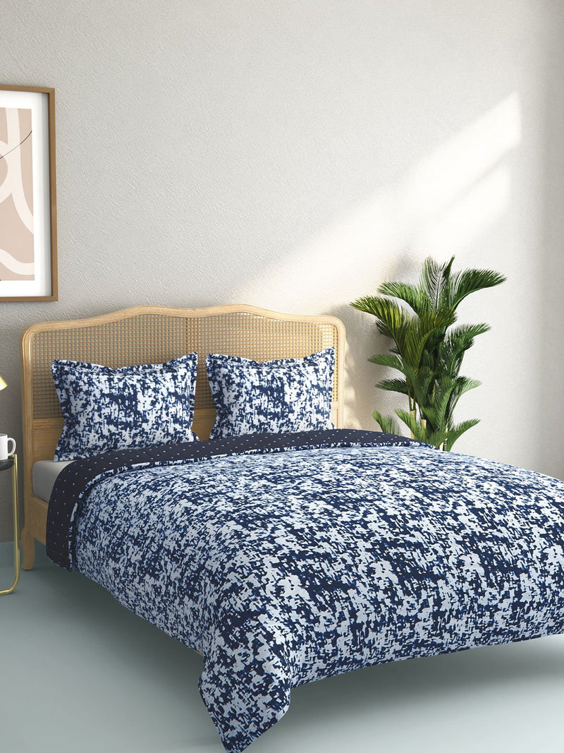 Westside Home Indigo Abstract Printed Quilted Double Bedcover With Pillowcases