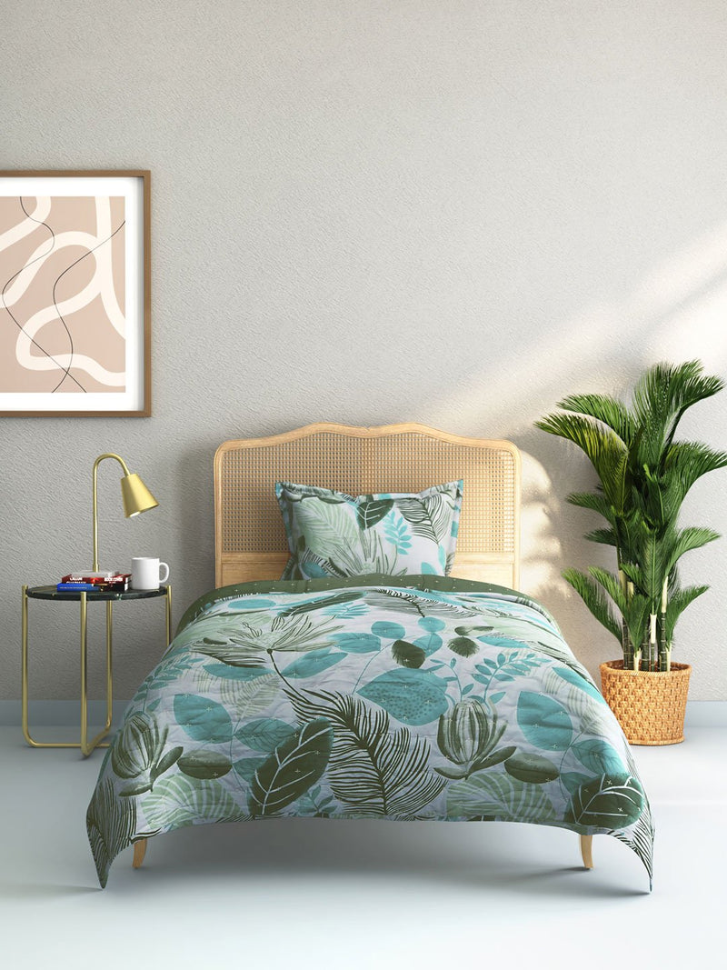 Westside Home Mint Leaf Printed Quilted Single Bedcover And Pillowcase