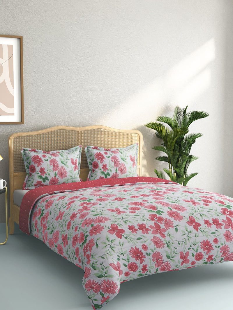 Westside Home Multicolour Quilted Double Bedcover With Pillowcases