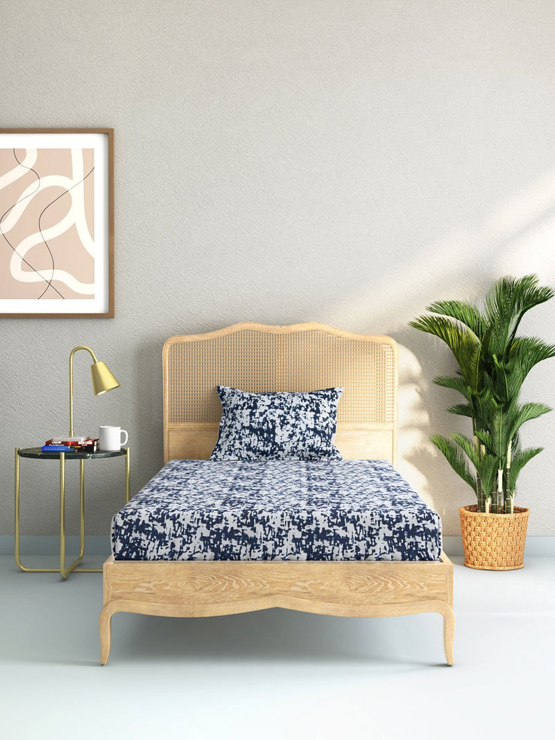 Westside Home Indigo Abstract Print Pure Cotton Single Bedsheet With Pillowcase