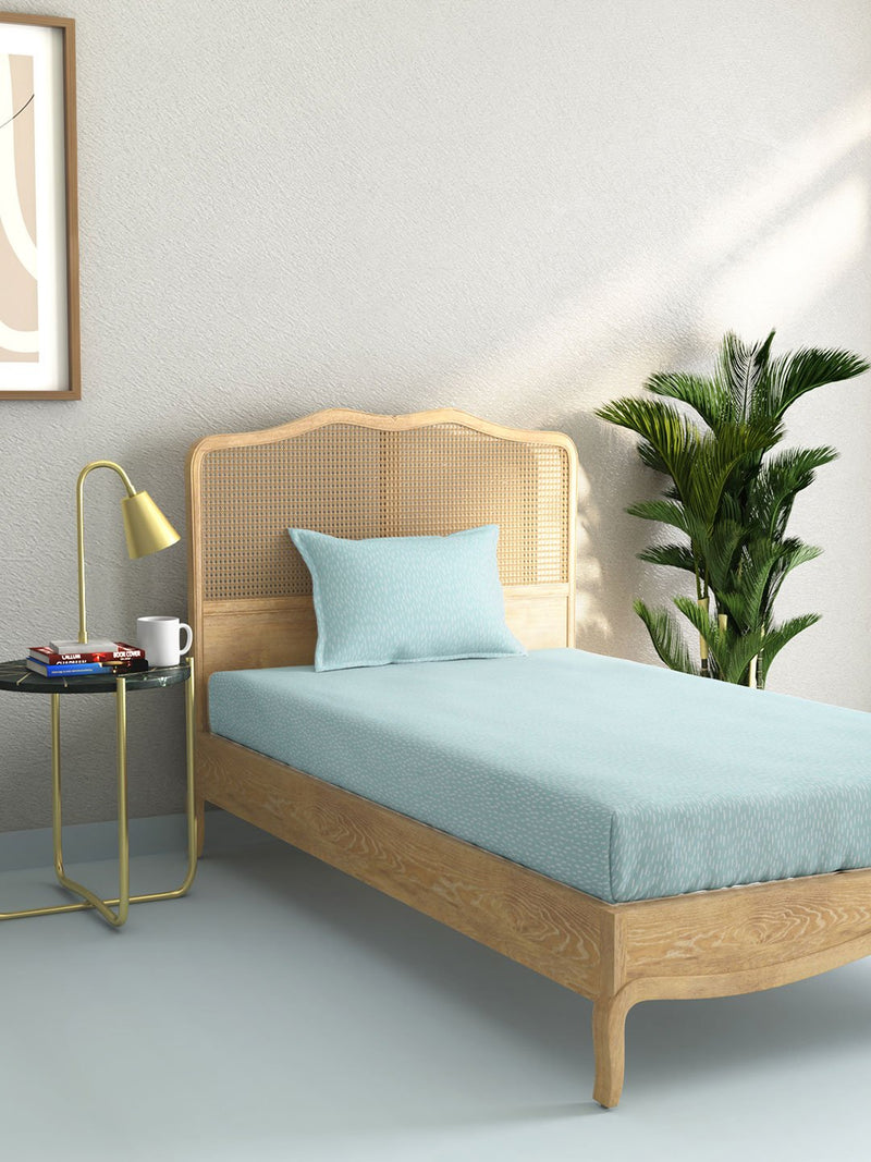 Westside Home Aqua Cotton Rich Single Bedsheet With Pillowcase