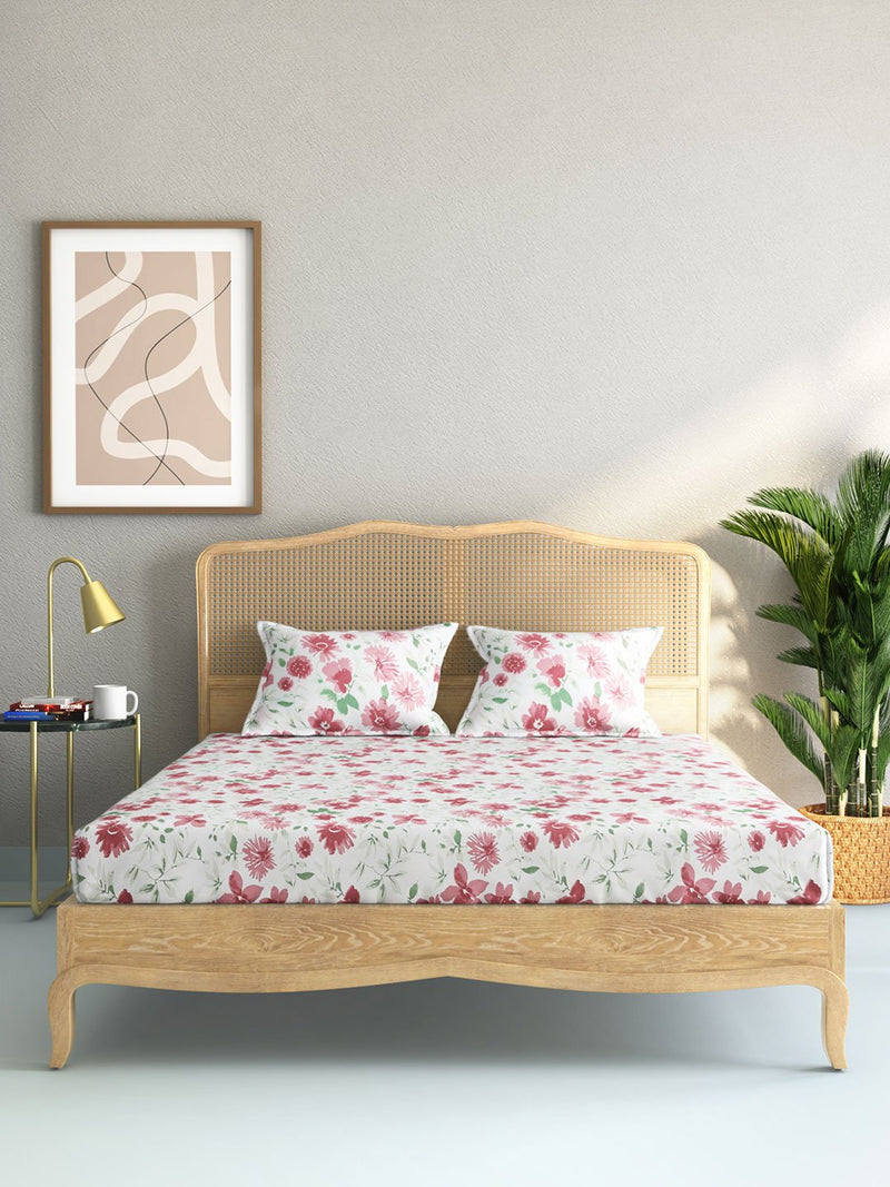 Westside Home Pink Floral King Bedsheet With Two Pillowcases