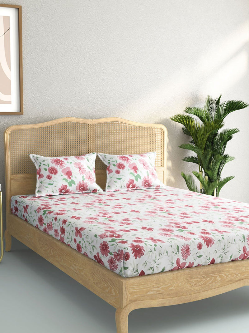 Westside Home Pink Floral King Bedsheet With Two Pillowcases