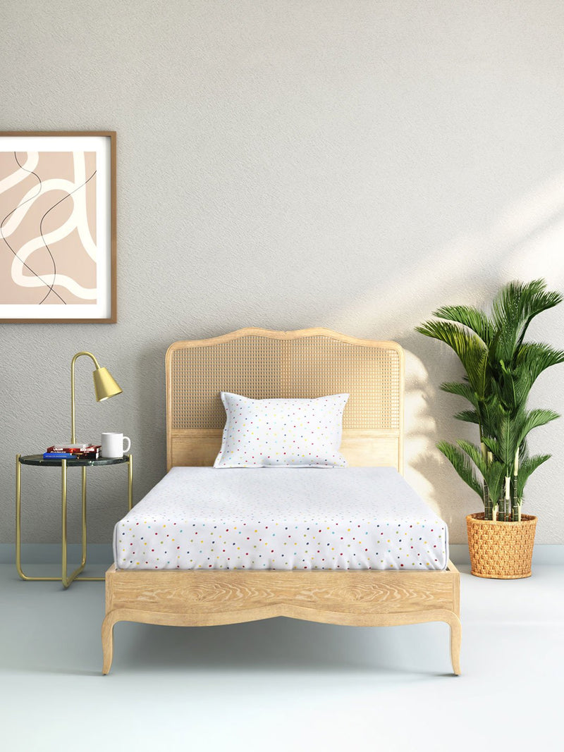 Westside Home Multicolour Dotted Single Bedsheet With Pillowcase