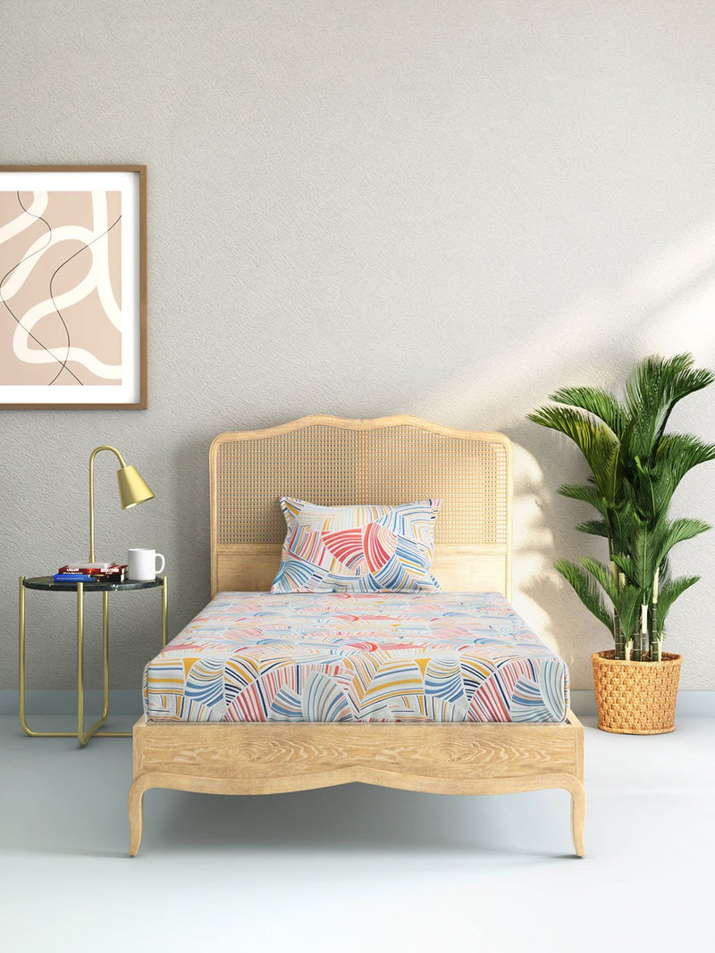 Westside Home Multicolour Retro Striped Single Bedsheet With Pillowcase