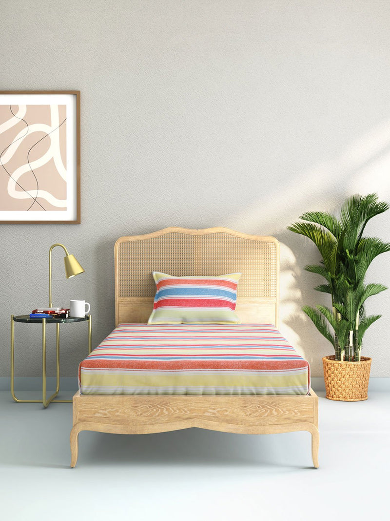 Westside Home Multicolour Striped Single Bedsheet With Pillowcase
