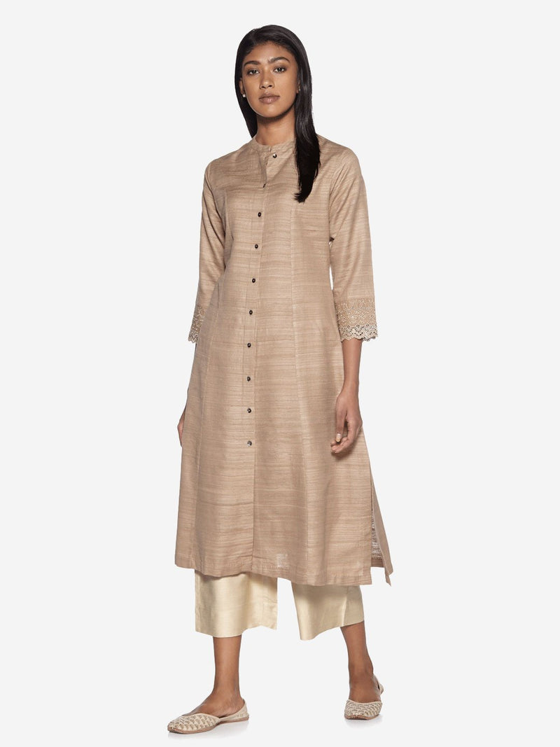 Zuba Brown A-Line Self-Patterned Kurta